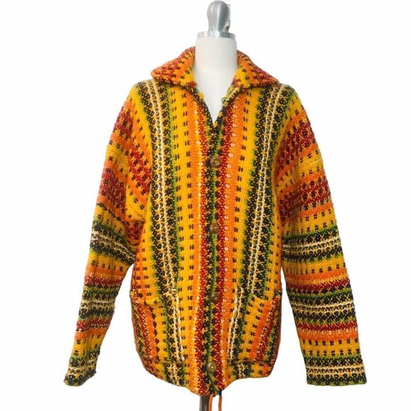 Vintage Ecuador Cardigan 100% Wool Button Up Sweater Jacket Size L Handmade Y2K - Picture 15 of 15